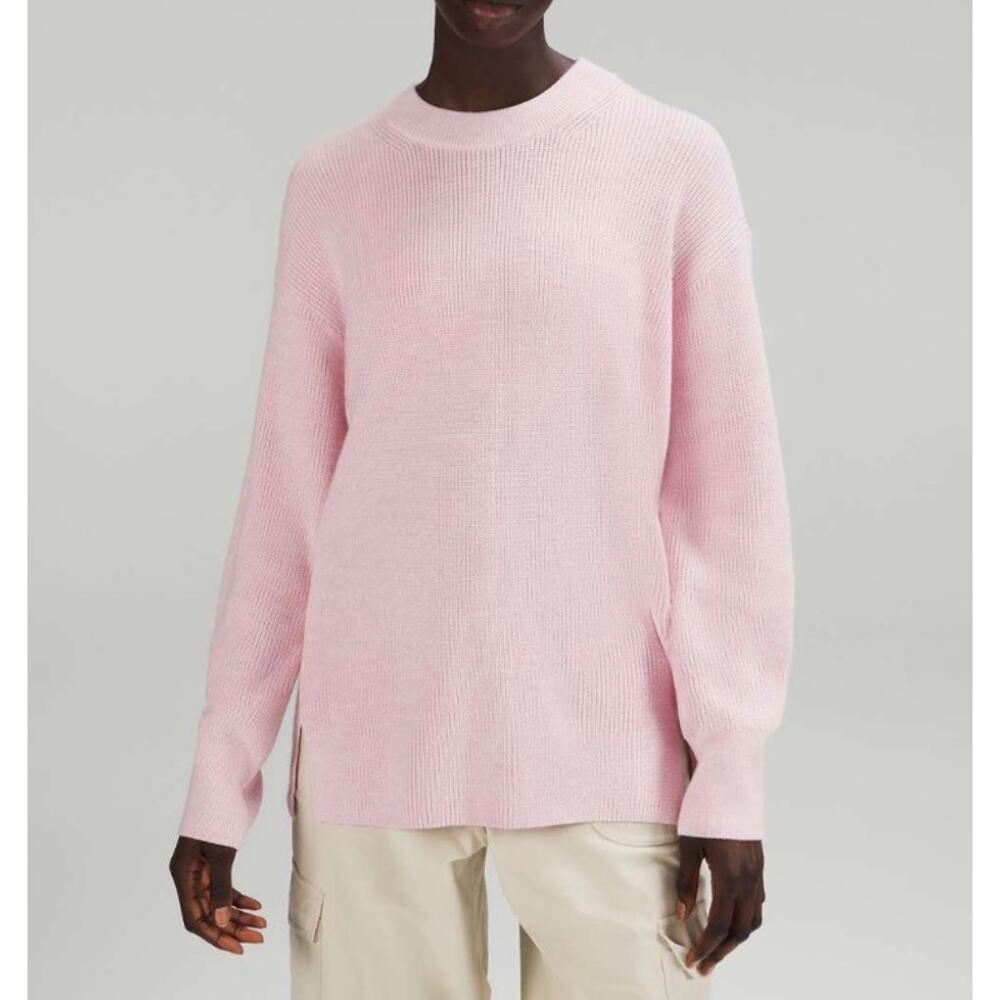 Lululemon athletica Merino Wool-Blend Ribbed Crewneck Sweater pink